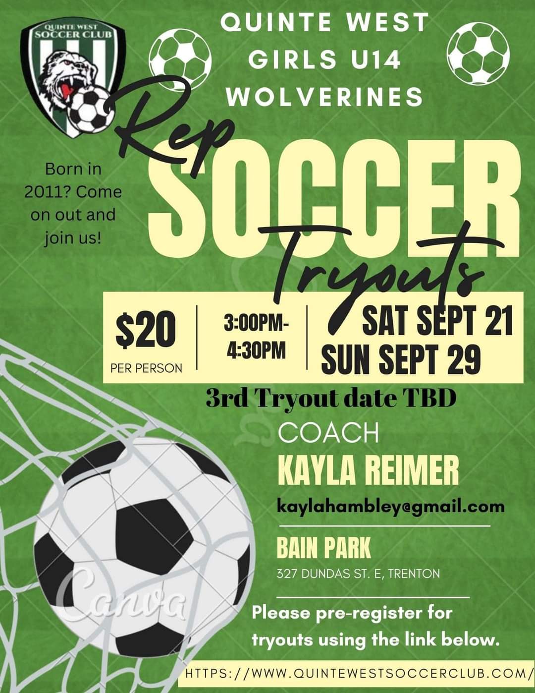 U14 Rep Girls Soccer Tryouts